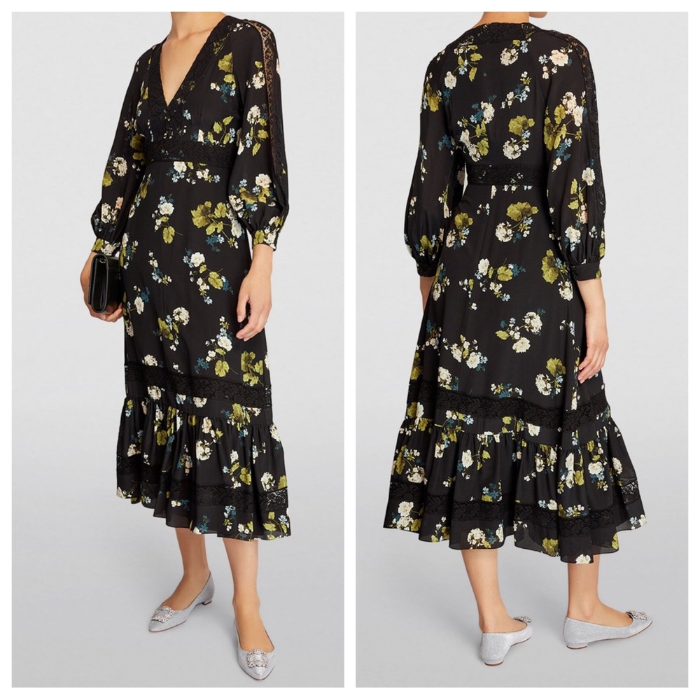 ERDEM Silk Floral Magdalene Midi Dress | 6 US